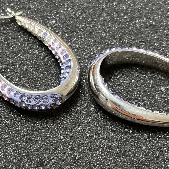 Purple to White Ombre Crystals Inside Out Hoop Earrings Sterling Silver 925 AU - Picture 6 of 12